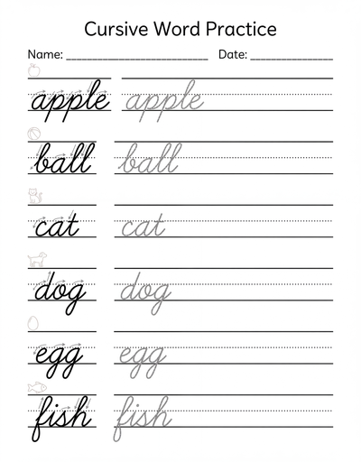 Cursive Word Practice Sheet thumbnail