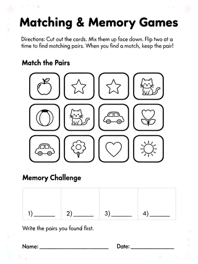 Matching & Memory Games Activity Sheet thumbnail