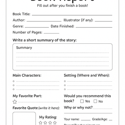 Book Report Printables Activity Sheet thumbnail