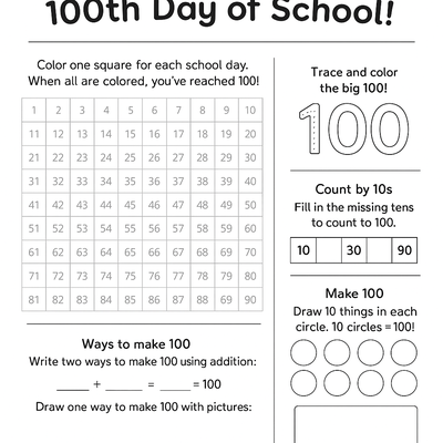 100th Day of School Sheets Activity Sheet thumbnail