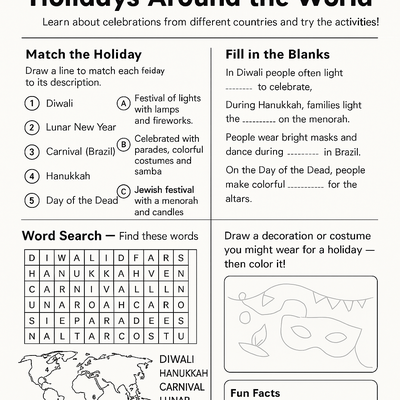Holidays Around the World Activity Sheet thumbnail